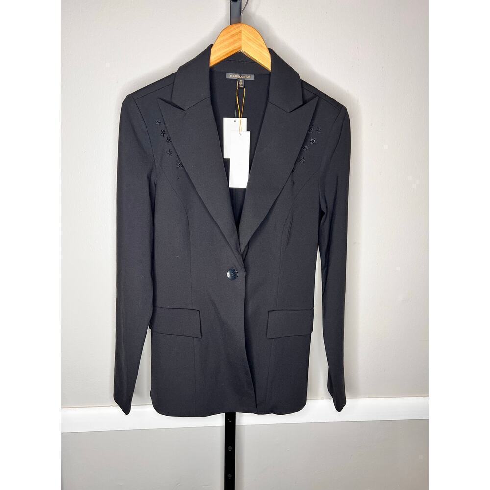 Capsule 121 Star Embroidered Black Knit Peak Lapel Blazer Jacket Women’s M NWT
